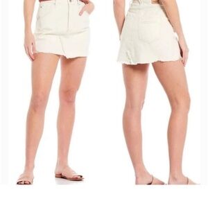 Free Free People Bailey Denim Mini Skirt Frayed Hem Cream White s 31